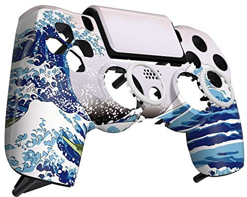 eXtremeRate Ghost Coque pour ps4 Manette avec Pavé Tactile pour ps4 Slim Pro JDM-040/050/055, Manette Non Incluse,La Grande Vague de Kanagawa