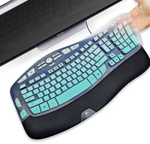 Keyboard Cover for Logitech MK570 MK550 K350 Wireless Keyboard, Keyboard Skins for Logitech MK570 MK550 K350 Keyboard Silicone Cover, Gradient Mint Green, Waterproof, Dustproof, Easy to Clean