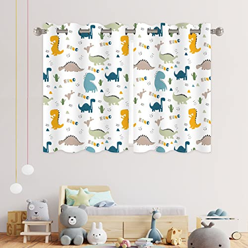 YISURE Nursery Blackout Curtains, Cute Cartoon Dinosaur Curtains for Kids' Bedroom, Darkening Eyelet Window Drapes with Grommets- 42x55 Inch 2 Panels