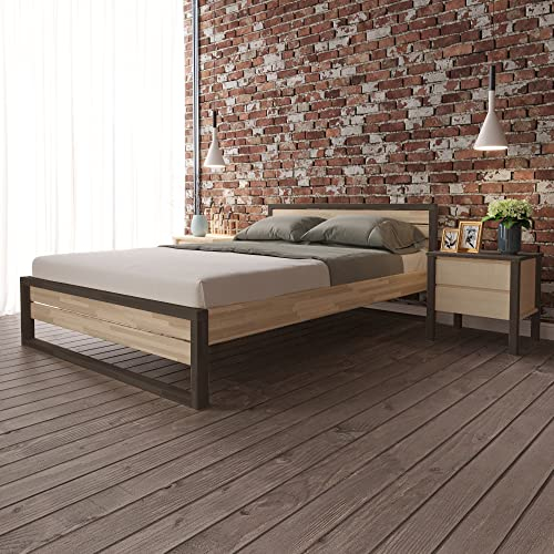 Hansales Holzbett Graatsia 140x200 mit Rollrost, Wenge-Farbrahmen, Hölzernes Kopfteil, Einzelbett, Kinder-und Erwachsenenbett, einfach zu montieren, Skandinavischer Stil