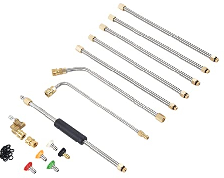 Rallonge de Nettoyeur Haute Pression en Acier Inoxydable Laiton Rondelle Extension Baguette Lance Accessoire Kit D'outils pour le Nettoyage du Lavage
