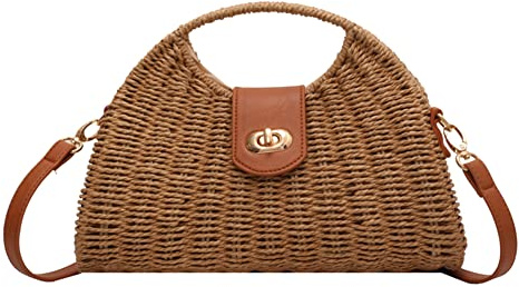 DKIIL NOIYB Stroh-Umhängetasche, Strandtasche für Damen, gewebte Rattan-Strohtasche, Tragegriff oben, Strandtasche, Korb, Geldbörse, Schultertaschen, Rattan-Tasche für Reisen, Urlaub