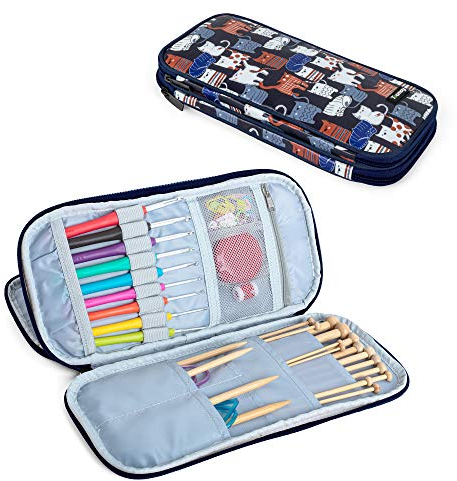 Teamoy Tunesisches Häkelnadel Etui, afghanisches Häkelnadel für Anfänger, Stricknadeln und Zubehör, Blaue Katze (kein Zubehör im Lieferumfang enthalten)