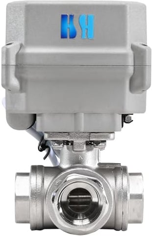 HSH-Flo Motorisierter Kugelhahn, 1,9 cm, 12 V Gleichstrom, 3-Wege-L-Anschluss, Edelstahl, 304, elektrisches Ein-/Ausschalten