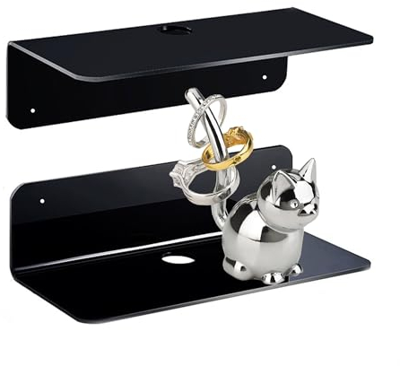 Dantolo Wandregal 2er Set,23 cm Badezimmer Regal,Wandregal Schwarz,Kleben Statt Bohren für Schlafzimmer, Bad, Küche, Wohnzimmer, Büro, Spielzimmer, mit Kabelclips