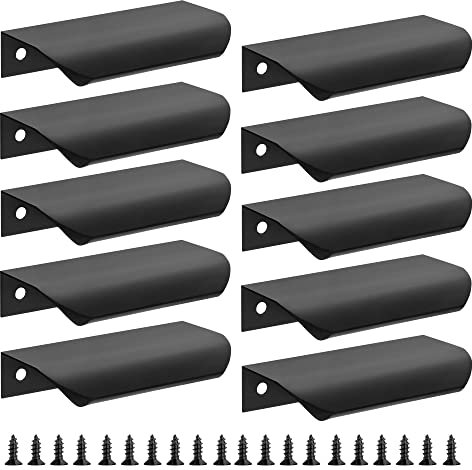 Malimali 10 Pack Black Kitchen Cupboard Handles Finger Edge Pulls for Cabinets and Drawers, 80mm Wardrobe Door Handles Modern Aluminum Bathroom Cabinet Handles, Matte Black