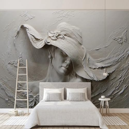KoKoty Fototapete Seide 3d effekt Relief-Stil Zement-Stil schöne Frau-480 x 290 cm-Seidetapete Moderne Design Wandtapete Küche Flur Schlafzimmer Wohnzimmer Büro Badezimmer Hotel Dekoration