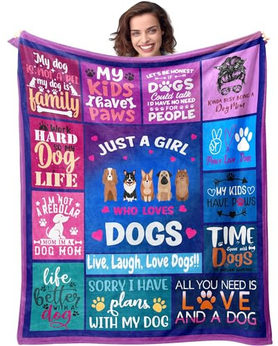 Dog Girl Blanket for Dog Moms 60X80 Just a Girl Who Loves Dogs Soft Blanket Christmas Dogs Themed Gifts for Owners Girls