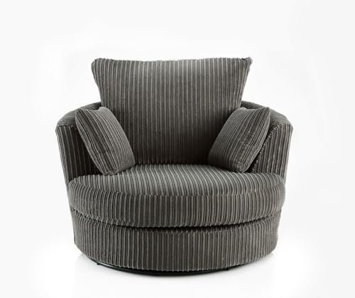 SOFA SCENE JUMBO CORD 4 SEATER 3 + 2 SWIVEL ARMCHAIR HIGH BACK AMARA DINO CROSBY AMALFI (SEAL GREY, SWIVEL CHAIR)