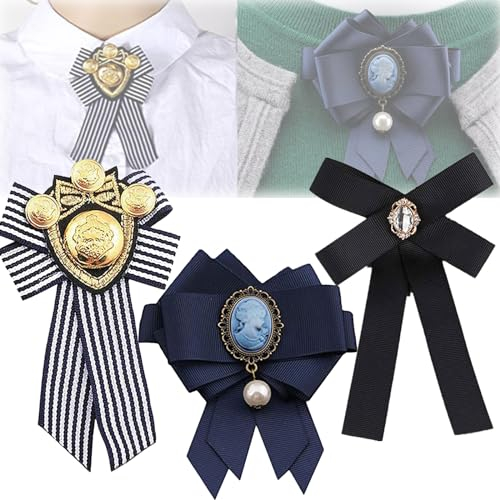 3 Stück Schleifenbrosche Bowknot Perle Brosche Vintage Band Broschen Strass Schleife BroscheKristall Band Brosche für Frauen Krawatte Hochzeit Party Weihnachtsgeschenke Zeremonie