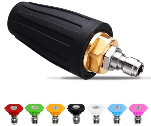 Vegena Rotating Turbo Nozzle, 4000PSI 360° Rotating Nozzle with 1/4’’ Quick Connectors and 7 Spray Nozzle Tips, Turbo Nozzle for Pressure Washer for Garden Car Concrete Brick Vinyl Surface