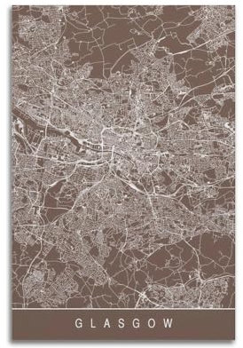 BPQN Minimalistisches Vintage-Poster mit Stadtkarte, Europa, Schottland, Glasgow, dekoratives Gemälde, Leinwand, Kunstbild, 30 x 45 cm