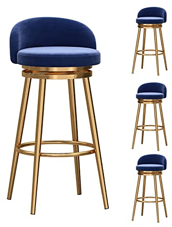Lsoiup Drehbare Barhocker im 4er-Set, Samt-Barhocker mit Fußstütze und Rückenlehne, Moderne Thekenhocker für Bar/Kaffeeküche/Wohnzimmer, Sitzhöhe 75 cm, Blau, 4 Stück