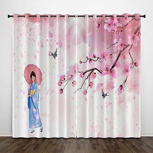 Blickdicht Blackout Vorhang Mit Ösen Schalldämmend Gardinen Polyester 3D Rosa Blumenmädchenkarikatur Für Wohnzimmer Schlafzimmer Kinder Oder Babyzimmer - Bedruckte Verdunkelungsvorhänge-9R2P1E6D7G0