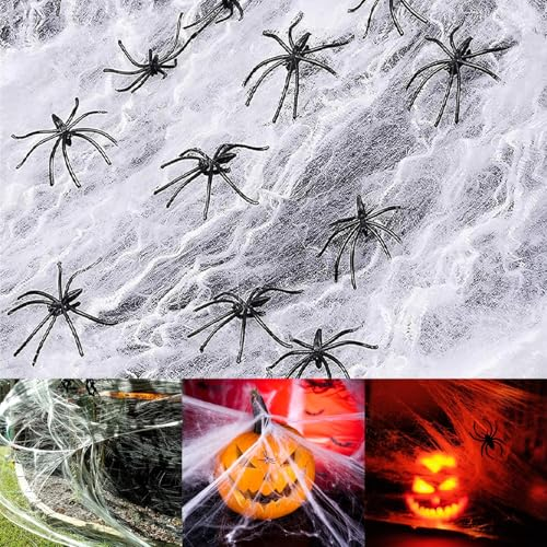 Halloween Deko Innen,Spinnennetz Deko Outdoor,Helloween Spinnen 30 Stück für Spinne Garten,60g Gruselige Spinnennetze Set,Party Spinnweben Dekorationen,Mit Spider Grusel Horror