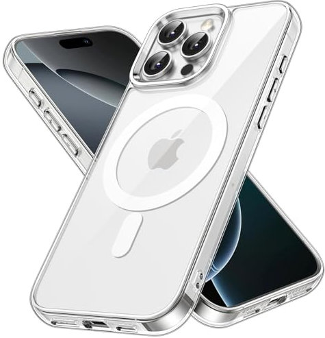 JETech Cover Magnetica per iPhone 16 Pro Max 6,9 Pollici Compatibile con MagSafe, Antiurto Cellulare Paraurti Custodia, Anti-Graffio Retro Trasparente (Trasparente)