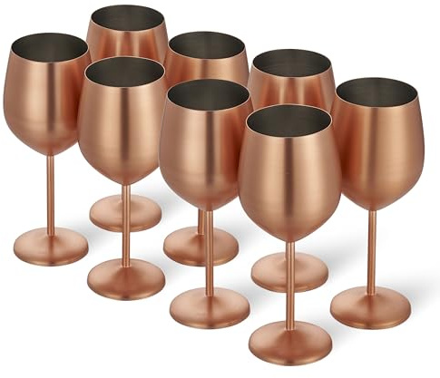 Oak & Steel - 8 Edelstahl Weingläser (540ml) - Matt Roségold/Kupfer - Robust & Unzerbrechlich - Geschenkset für Geburtstage, Hochzeiten & Weihnachten