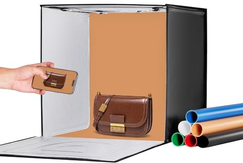 VEVOR Caja de Luz para Estudio Fotográfico 60x60 cm 3000-5600K Caja de Fotos para Fotografía 3 Temperaturas de Color 160 LED 6 Fondos Adaptador de Corriente Tela Liviana CRI ≥95 para Fotografía