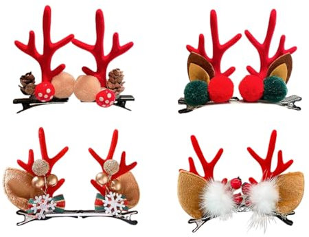 4 Paires de Pinces à Cheveux de Noël Ensemble de Pinces à Cheveux en Bois de Renne Décoration de Noël Pinces à Cheveux Accessoires de Noël Accessoires de Cheveux de Fête pour Filles et Femmes