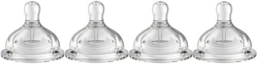 Oberni Teats Size 2, Medium Flow Suitable for 3~6 Months Newborn Baby, Breast-Like Soft Silicone Nipples Fits Oberni Wide-Neck Baby Bottles, Pack of 4