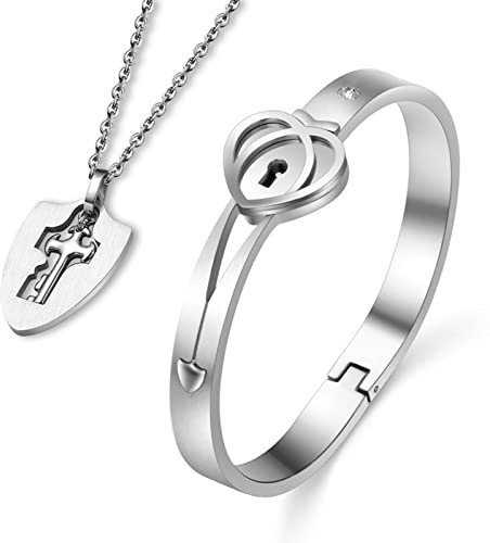 Yooghuge Necklaces for Women Girls,Lock Bracelet and for Key Necklace for Steel Couples Jewelry Gift for Valentines Day Birthday Christma