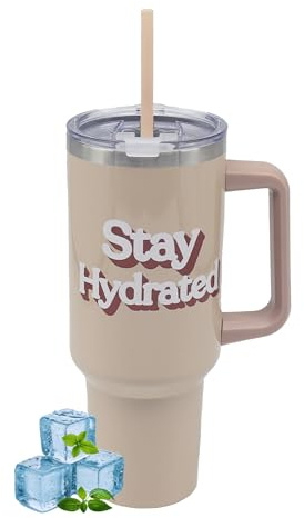 The Leonardo Collection Stay Hydrated Double Walled Stainless Steel Drink Cup 1200ml for Kitchen | Lovely Coffee Cup Set for Home & Office | Coffee & Tea Cups for Enjoying Hot Drinks