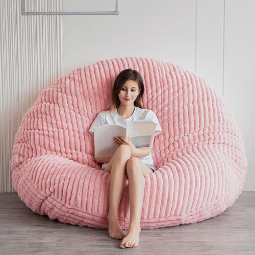 MAXYOYO Riesiges Sitzsack-Bett, quadratischer Sitzsack-Stuhl, großes Sofa mit Kunstfellbezug und Flauschiger Füllung für Erwachsene, Paare, Gäste (Cord-Rosa, 180 x 180 cm)