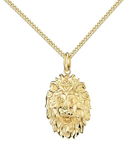 JEVELION Goldschmuck-Anhänger Sternzeichen und Kraftsymbol Löwe 333 Gold Kraftanhänger Goldschmuck für Damen und Herren. Mit Kette 925 Silber vergoldet - Kettenlänge 45 cm.