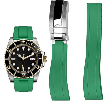 Kai Tian 20mm Kautschuk Uhrenarmband mit Faltschließe, Grün Silikon Fluorkautschuk Uhrenarmbänder für Rolex Seiko Armbänder Männer Frauen