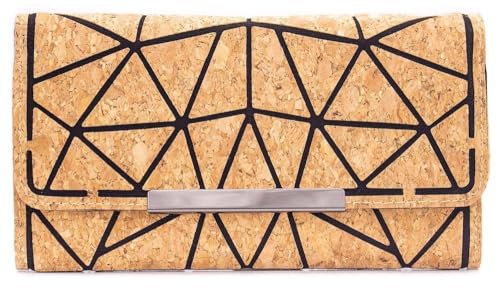 LK Trend & Style Geometrisches Kork-Portemonnaie mit Metallverschluss, Kartenhalter mit großer Kapazität, 19 x 10 x 3 cm
