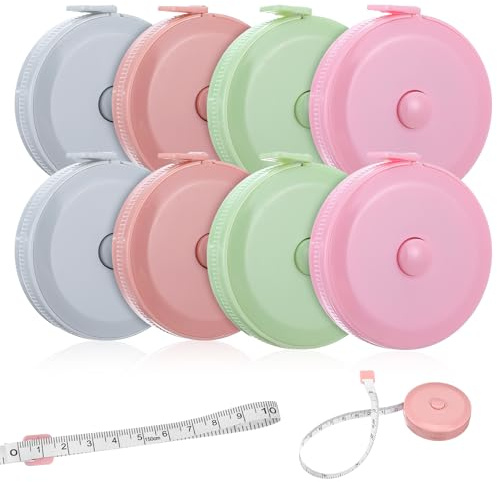 ElevateTech 8 Stück Massband Körper Maßband Kleines Schneidermaßband Einziehbares Maßband Zum Nähen Schneidern Ein-Klick-Einzug Measuring Tape Messen Von Länge Brust Taille (152cm Grün Blau Rosa)