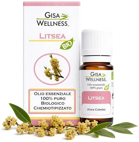 Olio Essenziale di Litsea Puro Bio 10ml | Olio Essenziale Litsea Profumo Ambiente Cubeba 100% Naturale per Aromaterapia e Diffusori, Made in Italy