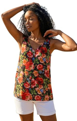 Roman Originals Womens Button Front Sleeveless Top - Ladies Smart Casual Office Work Tops Plain V-Back Chiffon Blouse Spring Summer Vest Top