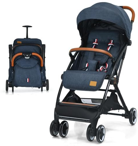 FANTASK Kinderbuggy faltbar, 5-Punkt-Sicherheitsgurt mit Liegefunktion, Reisebuggy mit Verdeck & verstellbare Rückenlehne, Kinderwagen für Baby bis 3 Jahren, 15 kg Belastbar (Blau)