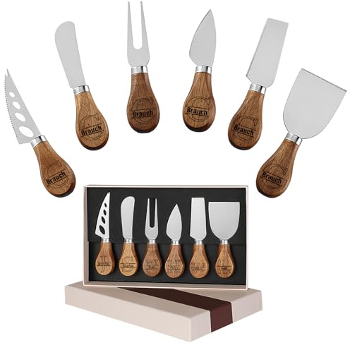 Personalisiertes Käsemesser-Set 4/6-teilig Individuell graviert Name/Logo/Text Käseschneider mit Acacia-Holzgriff Für Käsebrett, Party Geburtstag Hochzeitsgeschenk (Käsemesser-Set 6)