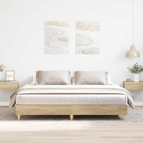 Qnhdfrt Bettgestell Sonoma Eiche 180x200 cm Bodenbett mit Sperrholzlatten aus Holzwerkstoff und Massivkiefer für erholsamen Schlaf im Kinderzimmer oder Gästezimmer