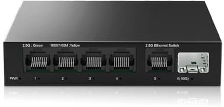 Glayent Conmutador 2.5G Conmutador de Red de 5 Puertos A 2500 Mbps con 10G SFP+ Auto/MDIX Plug and Play Conmutador Ethernet No Administrado Enchufe UE