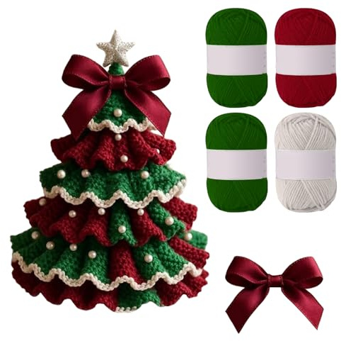 TECHEEL DIY Häkel Weihnachtsbaum Set Handgefertigter Gehäkelter Weihnachtsbaum Häkelnadel Weihnachtsdeko Häkelset für Anfänger Weihnachts Häkeldeko für Kinder Erwachsene (Weihnachtsbaum)