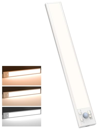 slochi Schranklicht mit Bewegungsmelder, Dimmbare Unterbauleuchte Küche, 3 Farbe-3000K/4000K/6500K, USB-C Akku, 3 Modi, Magnetische LED Lichtleiste für Schrank, Regal, Treppe, Flur, 30 cm
