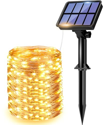 litogo Solar Lichterkette Aussen, 15M 150 LED Lichterkette Außen Wasserdicht KupferDraht 8 Modus Solarlichterkette Deko für Garten, Balkon, Terrasse, Tor, Hof, Hochzeit, Party, 1 Stück Warmweiß