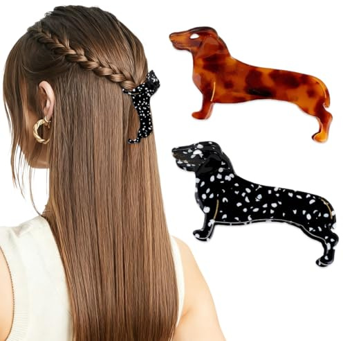 YAZWUR Set 2 Fermagli per Capelli Bassotto - Graziose Mollette per Capelli in Acetato per Ragazze (Marrone & Nero)