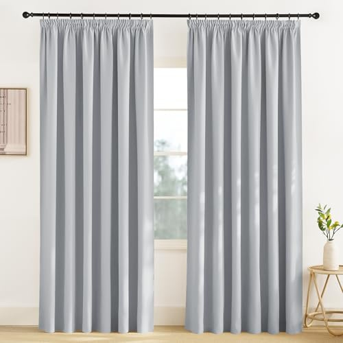 KGORGE Raumteiler Vorhang Blickdicht Thermovorhang Hitzeschutz Kräuselband | Hellgrau, 1er Set, H245 x B200 cm, Thermo Vorhang gegen Hitze für Schienensystem, Verdunkelung, Sonnenschutz, für Wohnzimmer