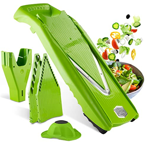 Börner Gemüsehobel V5 (Starter Set) • V-Hobel für Scheiben, Sticks & Würfel in vielen Größen • Gemüseschneider mit Edelstahl V-Klinge • Verstellbarer Küchenhobel • Farbe: Grün