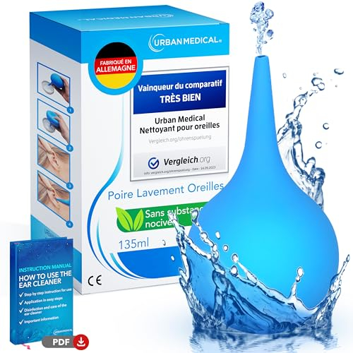 URBAN MEDICAL Poire Lavement Oreilles - Nettoyage Doux et Professionnel pour Éliminer les Bouchons de Cérumen - Pour Adultes, Enfants et Bébés - Réutilisable - 135 ml