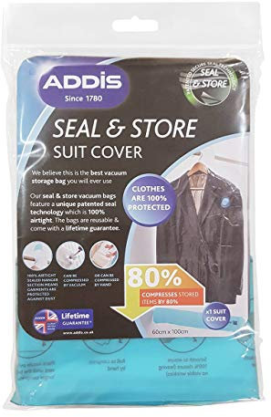 Addis Home Vacuum Storage 100% air-Tight Static Seal & Store Hanging Clothes Bag, Clear,
