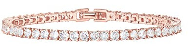 PAVOI 14K Placcato Oro Bracciale Tennis Cubic Zirconia Classico | Bracciali in Oro Rosa per Le Donne | 7 Pollici