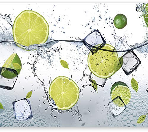 murando - Vlies Fototapete Küche 450x315cm Foto tapete Schlafzimmer Wohnzimmer Vliestapete XXL Wandtapete Motivtapeten 3d Effekt Wand Dekoration - Obst Limone Zitrone grün weiß Wasser Eis 10110908-3