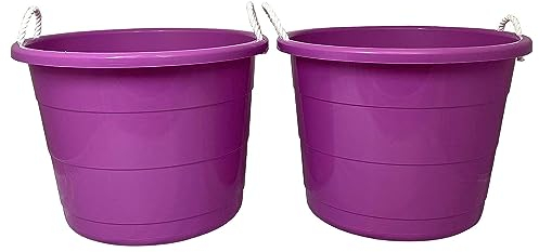 HOMZ Aufbewahrungseimer für drinnen und draußen, mit Seilgriffen für Sportgeräte, Partykühler, Gartenarbeit, Spielzeug und Wäsche, Orchideenviolett (2 Stück)