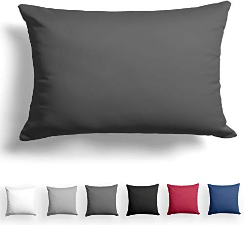 Alreya Mako Satin Kissenbezug 40 x 60 cm - 100% Baumwolle mit YKK Reißverschluss, Superweicher Kopfkissenbezug, Kissenhülle, Oeko-TEX® Standard Zertifiziert, Anthrazit, nur Kissenbezug