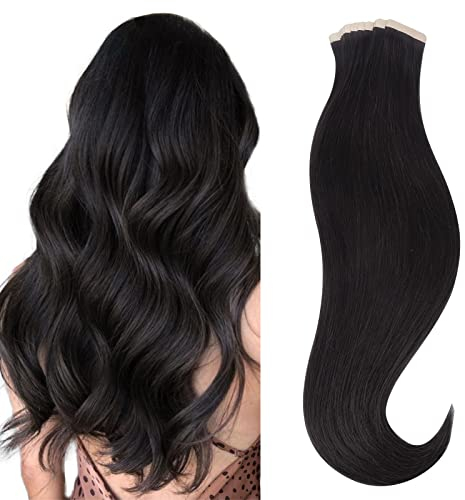 hotbanana Tape in Extensions Echthaar, 35cm Tape Extensions Echthaar 14 Zoll 20 Stück 50g Natürliches Schwarz Echthaar Extensions Tape Gerade Remy Echthaar Tape Extensions